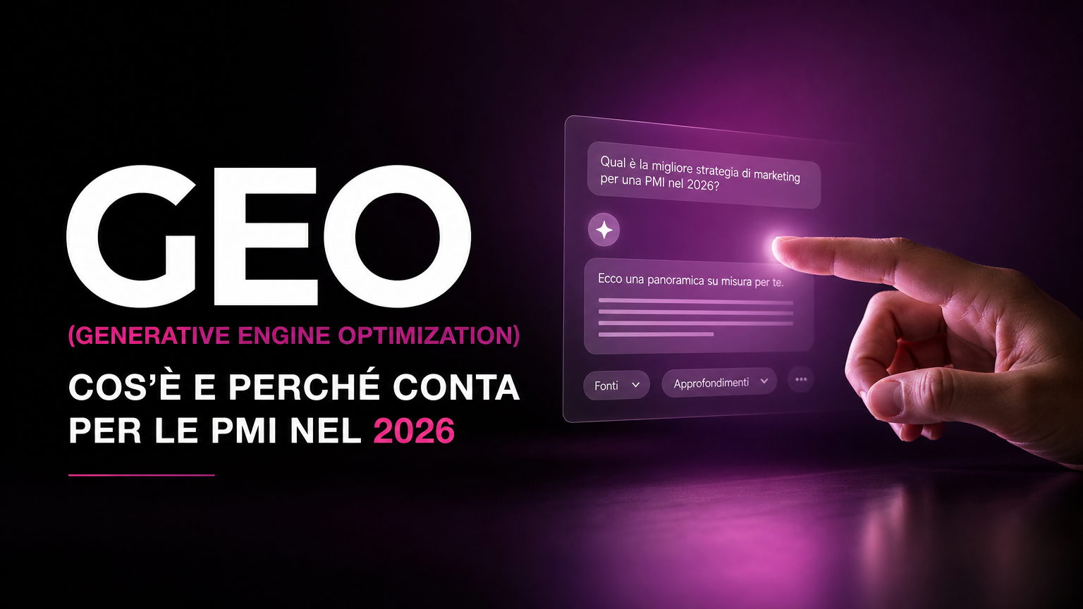 Illustrazione concettuale sulla GEO (Generative Engine Optimization) e la differenza tra SEO classica e ottimizzazione per motori di risposta AI nel 2026